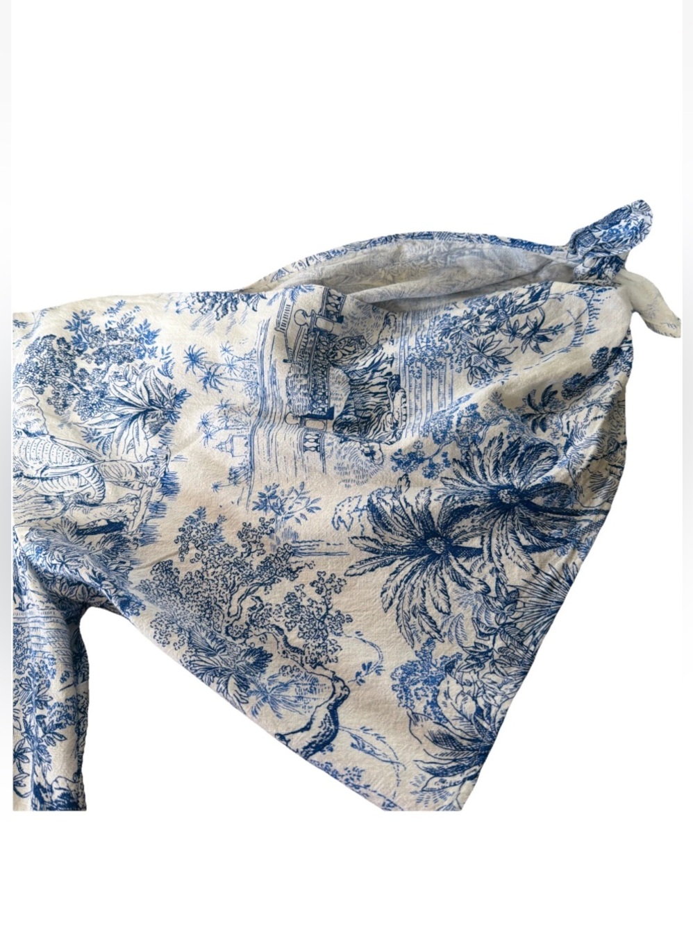 H&M Blue and Cream Toile Print Mini Tunic Linen Blend Dress no size tag 42” Bust - Picture 9 of 9